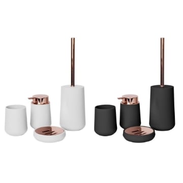 SET DA BAGNO IN BAMBOO PINK GOLD 4 PEZZI DOSA SAPONE PORTA SAPONETTA SCOPINO PORTA SPAZZOLINI COLORAZIONI ASSORTITE