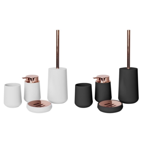SET DA BAGNO IN BAMBOO PINK GOLD 4 PEZZI DOSA SAPONE PORTA SAPONETTA SCOPINO PORTA SPAZZOLINI COLORAZIONI ASSORTITE