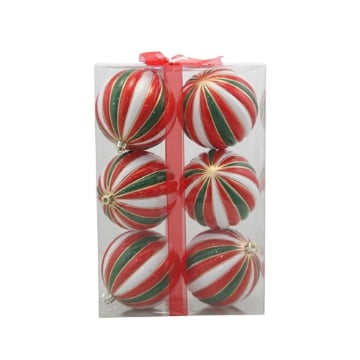 MAURY'S BOX NATALE DI 6 SFERE A SPICCHI COLORATI IN VERDE,ROSSO,BIANCO DIMENSIONI 10 CM OKX