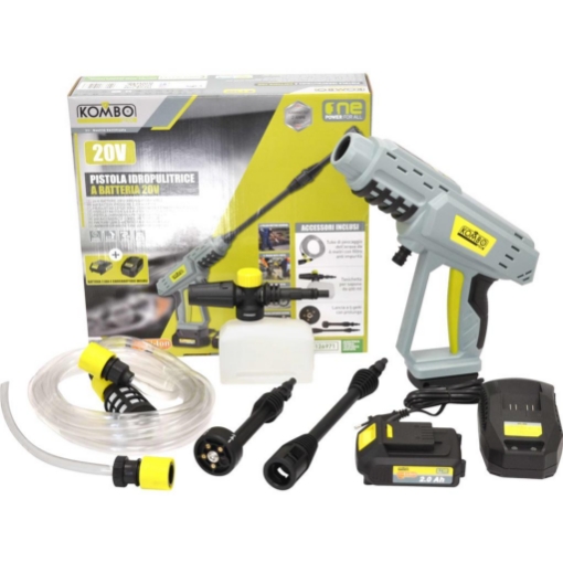 PISTOLA IDROPULITRICE A BATTERIA PRO 20V - 230HZ BATTERIA 2.0 AH, CARICABATTERIE ULTRARAPIDO 2.4A MODALITÀ BOOST