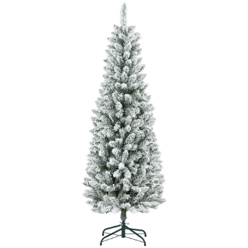 ALBERO DI NATALE 180CM CON 479 RAMI INNEVATI, DESIGN ALTO E STRETTO CON BASE PIEGHEVOLE, VERDE