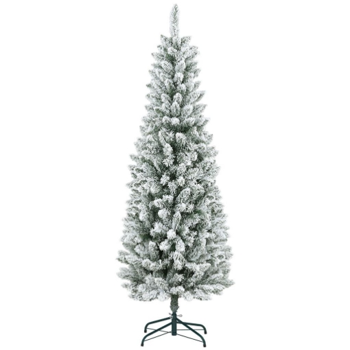 ALBERO DI NATALE 180CM CON 479 RAMI INNEVATI, DESIGN ALTO E STRETTO CON BASE PIEGHEVOLE, VERDE