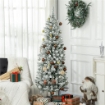 ALBERO DI NATALE 180CM CON 479 RAMI INNEVATI, DESIGN ALTO E STRETTO CON BASE PIEGHEVOLE, VERDE