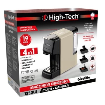 HIGH-TECH MACCHINA ESPRESSO ''GIUDITTA'' MULTICAPSULA 1350W 4 IN 1 - COLORE SABBIA NERO OKX