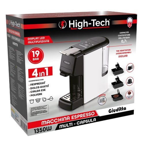 HIGH-TECH MACCHINA ESPRESSO ''GIUDITTA'' MULTICAPSULA 1350W 4 IN 1 - COLORE BIANCO OKX
