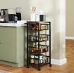 CARRELLO DA CUCINA CON 4 CESTINI ESTRAIBILI, RUOTE E FRENI, ACCIAIO E LEGNO, 49.5X31X91 CM, ROVERE