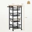 CARRELLO DA CUCINA CON 4 CESTINI ESTRAIBILI, RUOTE E FRENI, ACCIAIO E LEGNO, 49.5X31X91 CM, ROVERE
