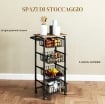 CARRELLO DA CUCINA CON 4 CESTINI ESTRAIBILI, RUOTE E FRENI, ACCIAIO E LEGNO, 49.5X31X91 CM, ROVERE