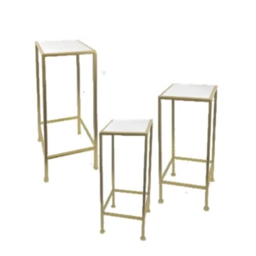 3 COLONNINE QUADRATE METALLO E PIETRA SIMIL MARMO MISURE 28X28X70/23X23X60/18X18X50CM