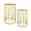 2 TAVOLINI TONDI METALLO COLOR ORO E TOP IN VETRO MISURE 38X55CM/ 33X50CM