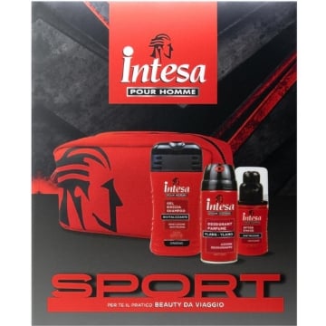 INTESA POUR HOMME CONFEZIONE REGALO DEODORANTE YLANG YLANG 150 ML, DOCCIASHAMPOO GINSENG 250 ML,  DOPOBARBA ANTIRUGHE 100 ML, BEAUTY DA VIAGGIO 4PZ