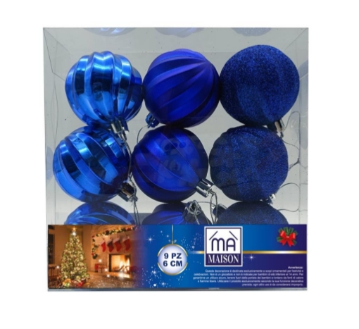 MA MAISON BOX 9 SFERE NATALIZIE SPIN BLU 6CM OKX