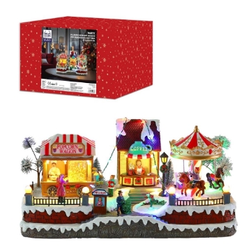 MA MAISON VILLAGGIO NATALIZIO ANIMATO ''PARTY'' CON LUCI LED E MUSICA A BATTERIA 43X23X22 CM - ASSORTITO OKX