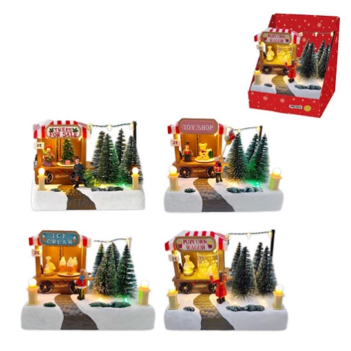 MA MAISON VILLAGGIO NATALIZIO ANIMATO SHOPS CON LUCI LED A BATTERIA 17X10X12 CM - ASSORTITO 
