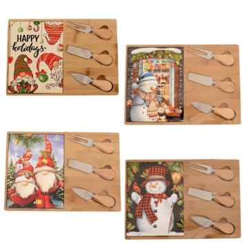 MA MAISON TAGLIERE ''SNOWY'' IN BAMBOO E CERAMICA CON COLTELLI DIMENSIONE 21,5X30,5H - ASSORTITO OKX