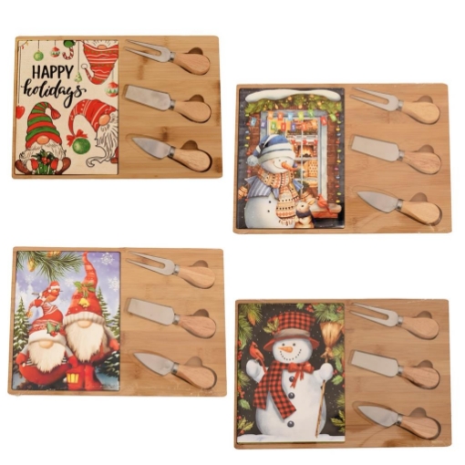MA MAISON TAGLIERE ''SNOWY'' IN BAMBOO E CERAMICA CON COLTELLI DIMENSIONE 21,5X30,5H - ASSORTITO OKX