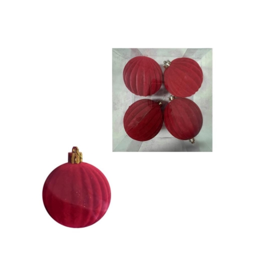 MA MAISON BOX 4 SFERE DI NATALE IN VELLUTO ROSSO Ø12 CM - OKX