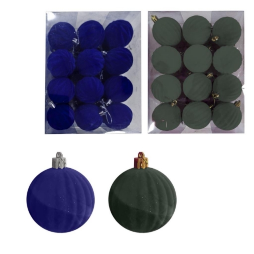 MA MAISON BOX 24 SFERE DI NATALE IN VELLUTO VERDE/BLU Ø6 CM - OKX