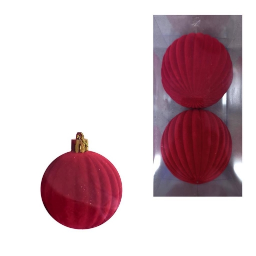 MA MAISON BOX 2 SFERE DI NATALE IN VELLUTO ROSSO Ø15 CM - OKX