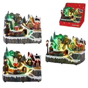 MA MAISON VILLAGGIO NATALIZIO ANIMATO CON MUSICA E LUCI LED A BATTERIA DIMENSIONE 23X15X18 CM - ASSORTITO OKX