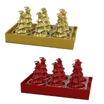 MA MAISON SET 6 CANDELE A FORMA DI ALBERO DI NATALE - ASSORTITO ORO/ROSSO 
