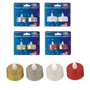MAURY'S TEALIGHT GLITTER A BATTERIA IN SET DA 2 PEZZI IN COLORE ASSORTITO OKX