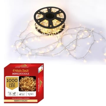 HIGH TECH 1000 LED MINILUCCIOLE + 8 GIOCHI DI LUCE CAVO TRASPARENTE BIANCO CALDO 45MT - USO INTERNO/ESTERNO OKX