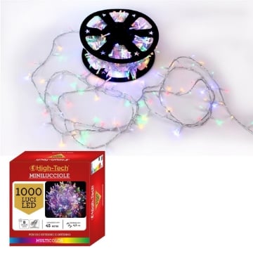 HIGH TECH 1000 LED MINILUCCIOLE + 8 GIOCHI DI LUCE CAVO TRASPARENTE MULTICOLOR 45MT - USO INTERNO/ESTERNO OKX