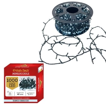 HIGH TECH FILO 1000 LED MINILUCCIOLE + 8 GIOCHI DI LUCE BIANCO GHIACCIO 45MT - USO INTERNO/ESTERNO OKX