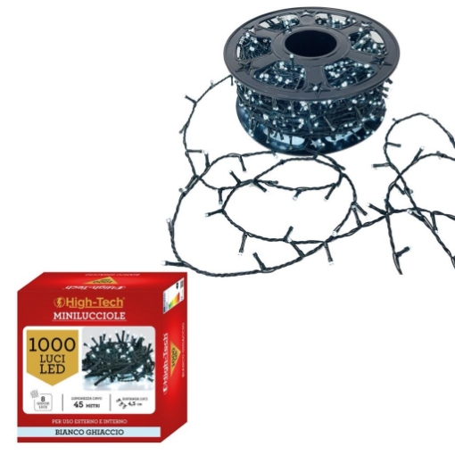 HIGH TECH FILO 1000 LED MINILUCCIOLE + 8 GIOCHI DI LUCE BIANCO GHIACCIO 45MT - USO INTERNO/ESTERNO OKX