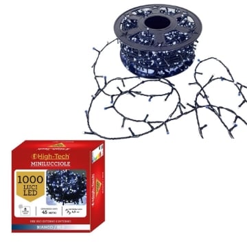 HIGH TECH FILO 1000 LED MINILUCCIOLE + 8 GIOCHI DI LUCE BIANCO E BLU 45MT - USO INTERNO/ESTERNO OKX