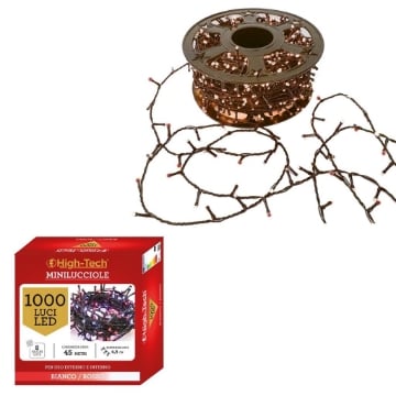 HIGH TECH FILO 1000 LED MINILUCCIOLE + 8 GIOCHI DI LUCE BIANCO  ROSSO 45MT - USO INTERNO/ESTERNO OKX