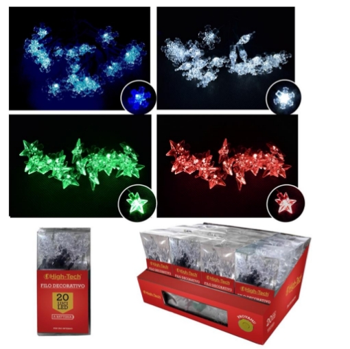 HIGH TECH FILO STELLE/FIOCCHI FI NEVE SHINY 20 LED CM.120 BIANCO/BLU/ROSSO O VERDE A BATTERIA - USO INTERNO ASSORTITO OKX