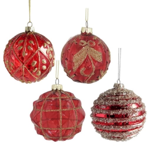 MAURY'S SFERA NATALIZIA CON LACCIO REALIZZATA IN VETRO DA 10 CM COLORE ROSSO OKX