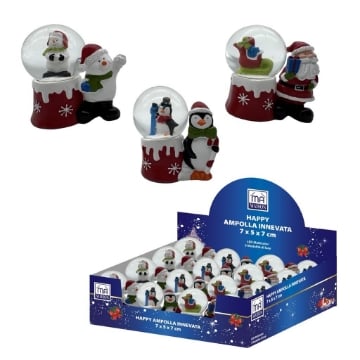 MA MAISON HAPPY AMPOLLA INNEVATA PUPAZZO DI NEVE/BABBO NATALE O PINGUINO 7X5X7CM ASSORTITO OKX