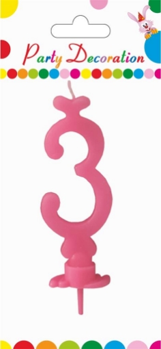 MAURY'S CANDELA PER COMPLEANNO NUMERO "3" ROSA