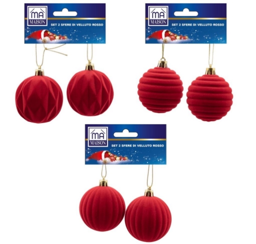 MA MAISON SE 2 SFERE IN VELLUTO ROSSO 6 CM - ASSORTITA 