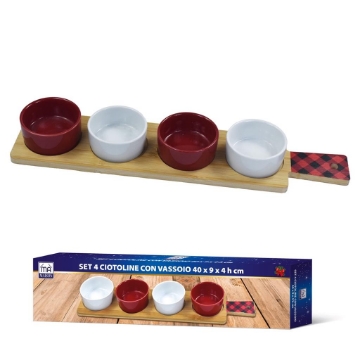 MA MAISON SET 4 CIOTOLINE CON VASSOIO COLORE ROSSO E BIANCO DIMENSIONI 40X9X4H CM OKX