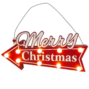 MAURY'S DECORAZIONE "MERRY CHRISTMAS" FRECCIA DA APPENDERE CON LED IN LEGNO 30X16 CM