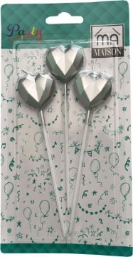 CANDELINA DECORATIVA "CUORE ARGENTO" 3PZ 