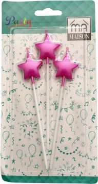 CANDELINA DECORATIVA "STELLA FUXIA" 3PZ 
