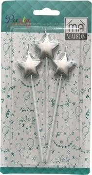 CANDELINA DECORATIVA "STELLA ARGENTATA" 3PZ 