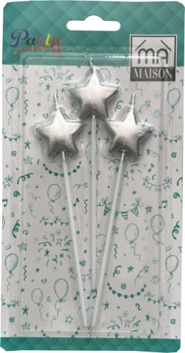 CANDELINA DECORATIVA "STELLA ARGENTATA" 3PZ 