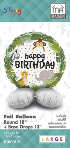 MA MAISON MYLAR PALLONCINO "JUNGLE BABY" SCRITTA "HAPPY BIRTHDAY" + BASE 41X16 CM CANNUCCIA INCLUSA