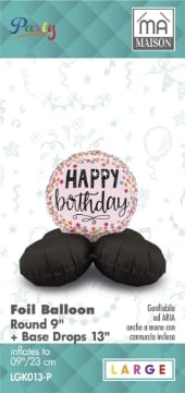 MA MAISON MYLAR PALLONCINO "ROSE BLACK" SCRITTA "HAPPY BIRTHDAY" + BASE 23X9 CM CANNUCCIA INCLUSA