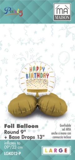 MA MAISON MYLAR PALLONCINO "WHITE GOLD" SCRITTA "HAPPY BIRTHDAY" + BASE 23X9 CM CANNUCCIA INCLUSA