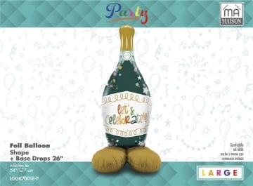 MA MAISON MYLAR PALLONCINO "XL CELEBRATE BOTTLE" + BASE 30X18 CM CANNUCCIA INCLUSA