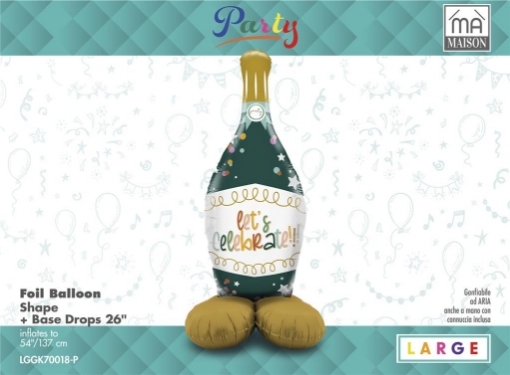 MA MAISON MYLAR PALLONCINO "XL CELEBRATE BOTTLE" + BASE 30X18 CM CANNUCCIA INCLUSA