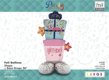 MA MAISON MYLAR PALLONCINO "REGALO HAPPY BIRTHDAY" + BASE 119X47 CM CANNUCCIA INCLUSA