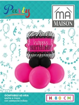 MA MAISON KIT ZEBRA SCRITTA "HAPPY BIRTHDAY" CON PALLONCINI 80H CM